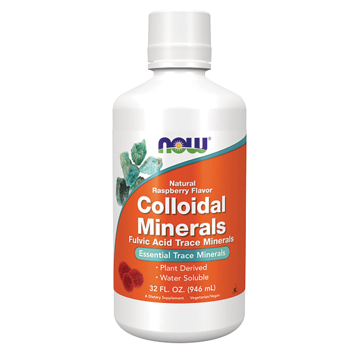 NWF1073 | NOW Colloidal Minerals liquid supplement, natural raspberry flavor 32 fl oz bottle