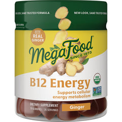 MGF105 | MegaFood B12 Energy ginger gummy supplement jar with ginger pieces on label