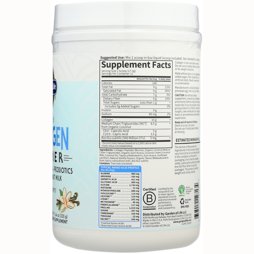 GLF307 | Back label of white supplement tub showing Supplement Facts panel, ingredient list, and certifications - Thumbnail