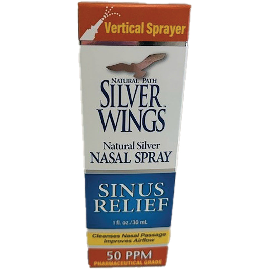 NPS007 | Silver Wings Natural Silver nasal spray box labeled Sinus Relief 1 fl oz 30 mL 50 PPM - Thumbnail