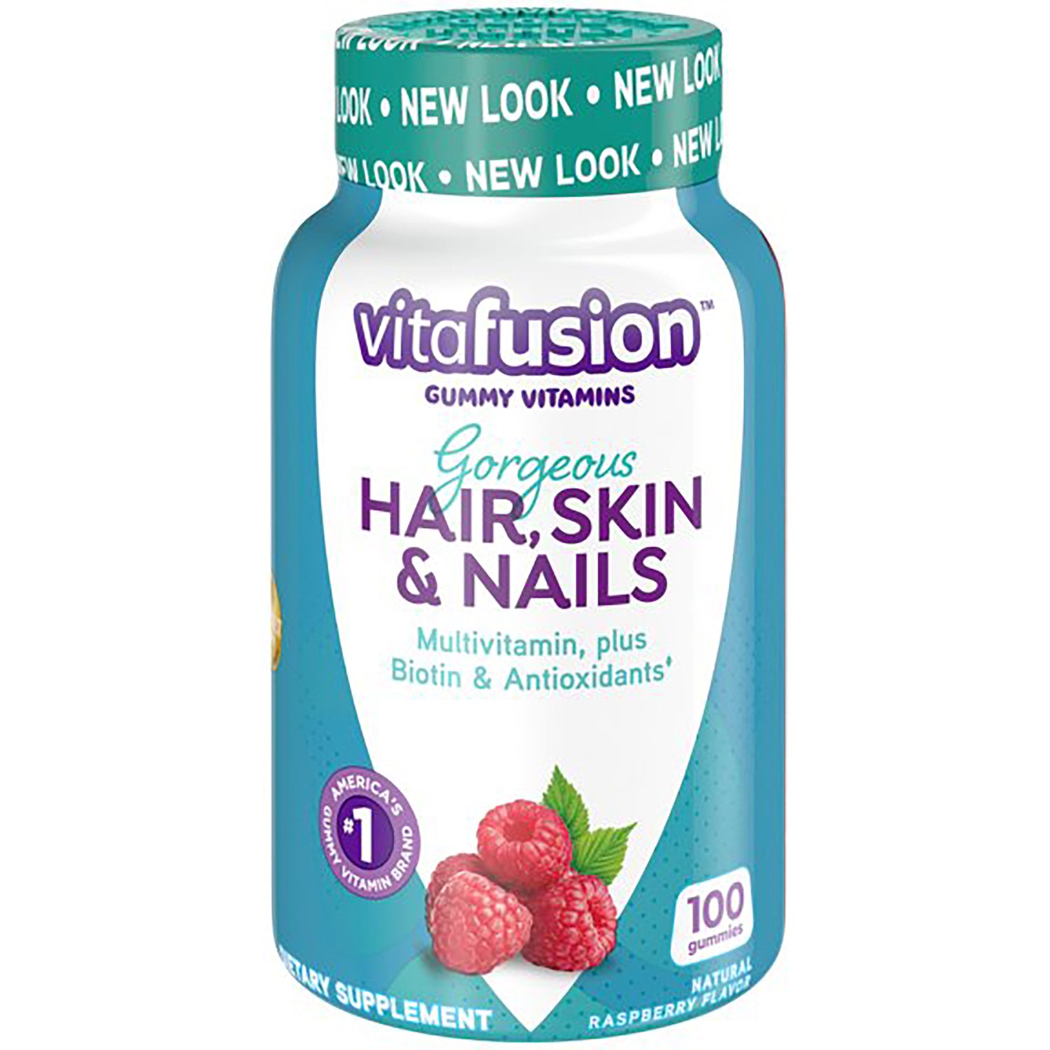 VFS027 | vitafusion Gorgeous Hair, Skin & Nails gummy vitamins bottle, multivitamin plus biotin & antioxidants, 100 gummies