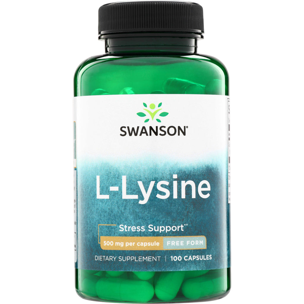 SW268 | Swanson L-Lysine bottle front label, Stress Support, 500 mg per capsule, Free Form, 100 capsules - Thumbnail