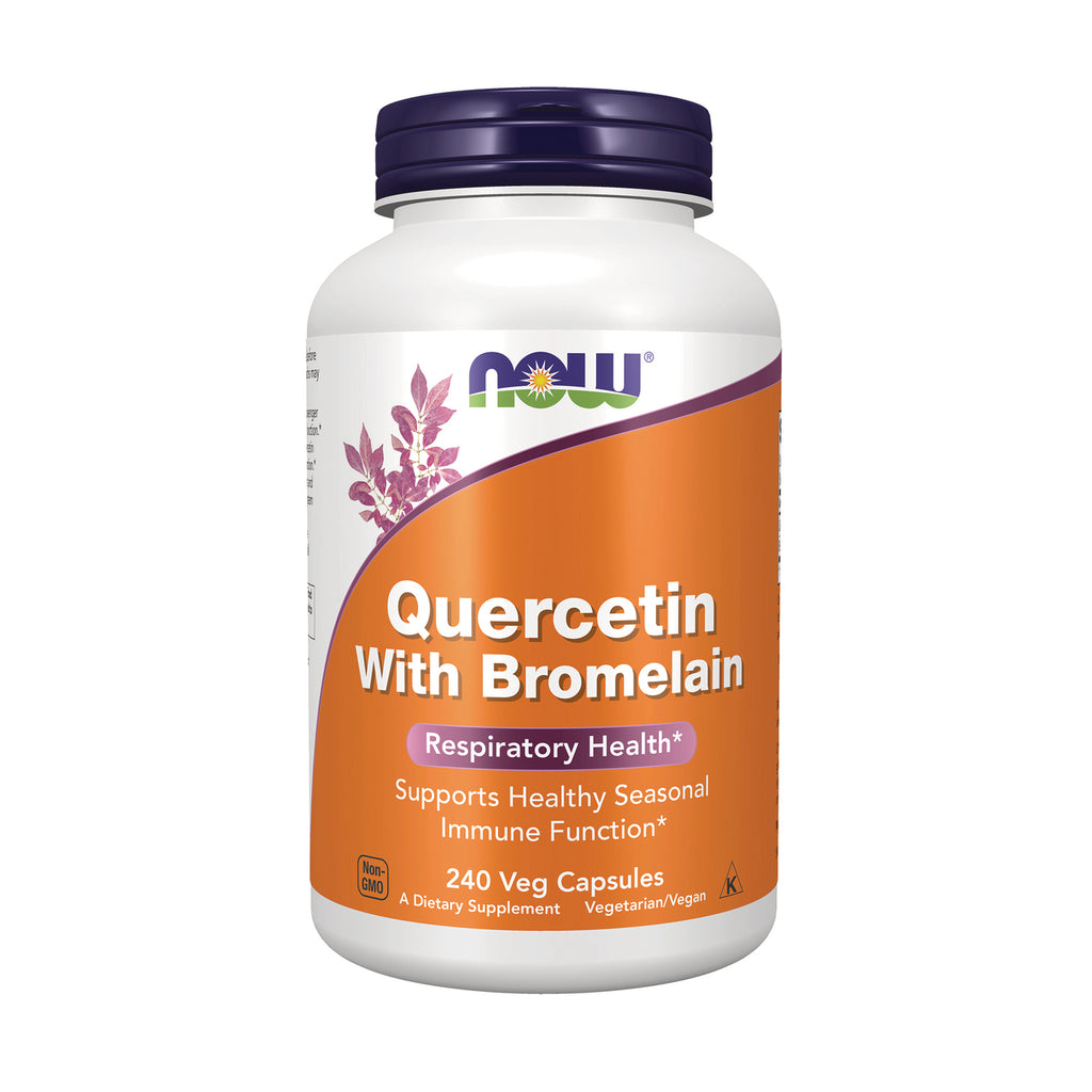 NWF907 | NOW Quercetin with Bromelain supplement bottle, 240 veg capsules, orange label and purple cap - Thumbnail