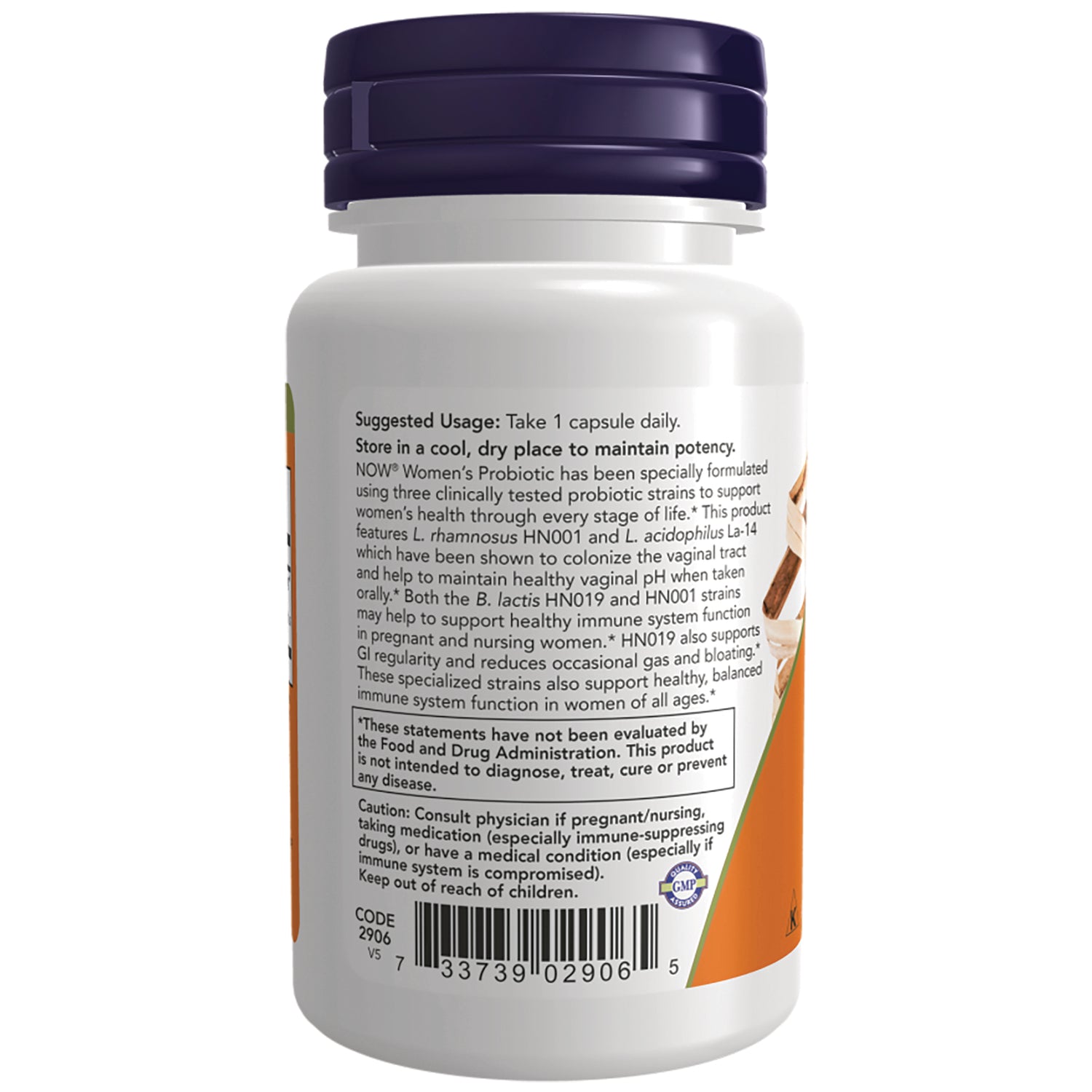 NWF1394 | Back label of white supplement bottle showing suggested usage instructions, caution text, and barcode