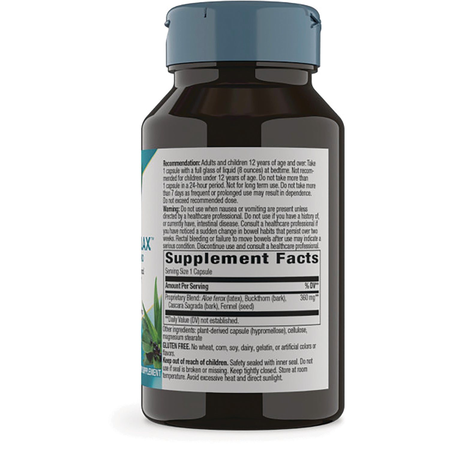 NW714 | back of dark supplement bottle showing Supplement Facts panel and usage directions