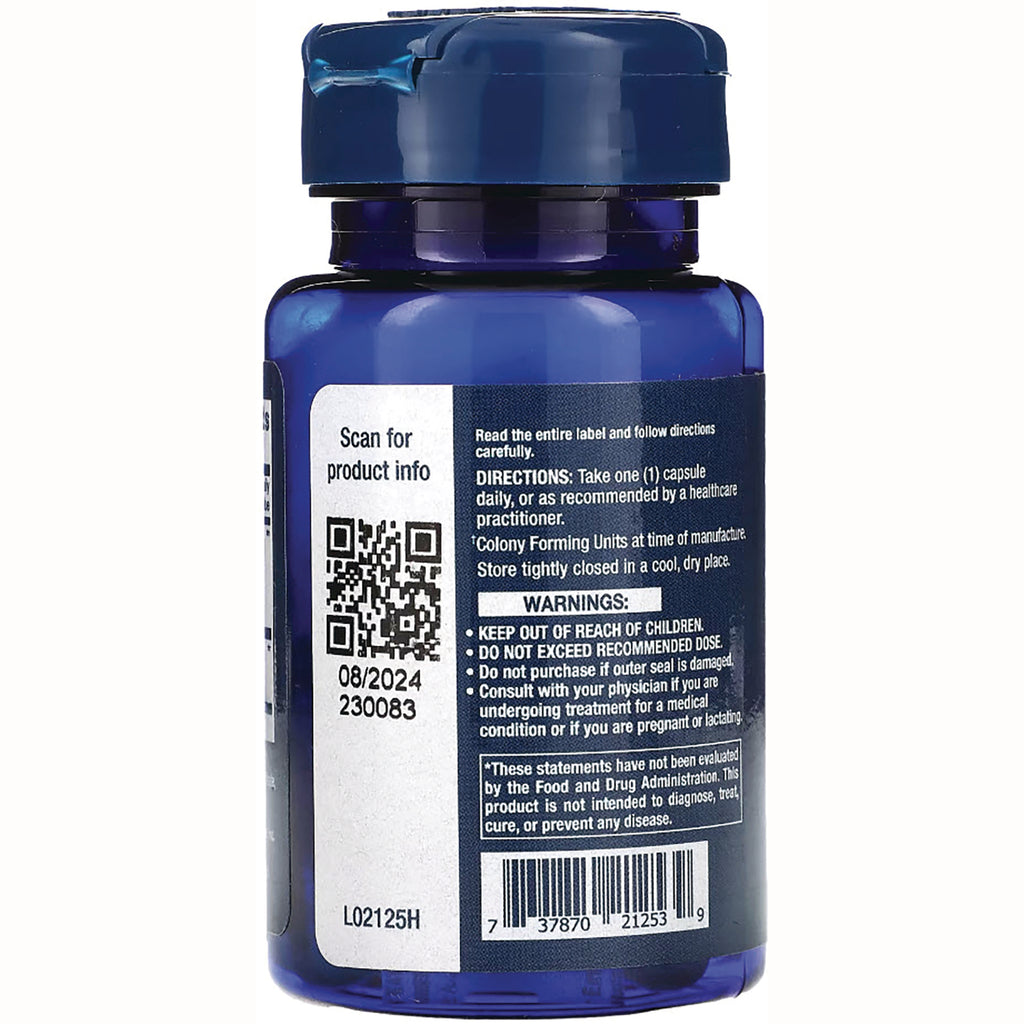LE454 | back label of blue supplement bottle showing directions, warnings, QR code and barcode - Thumbnail