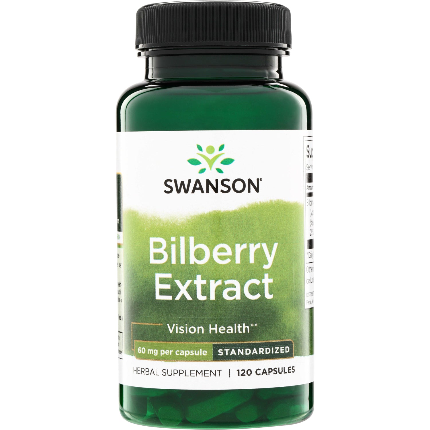 SWH153 | Swanson Bilberry Extract, Vision Health, 60 mg per capsule, standardized, herbal supplement, 120 capsules