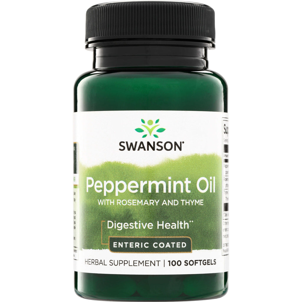 SW985 | Swanson Peppermint Oil with Rosemary and Thyme, Digestive Health, enteric coated, 100 softgels bottle front - Thumbnail