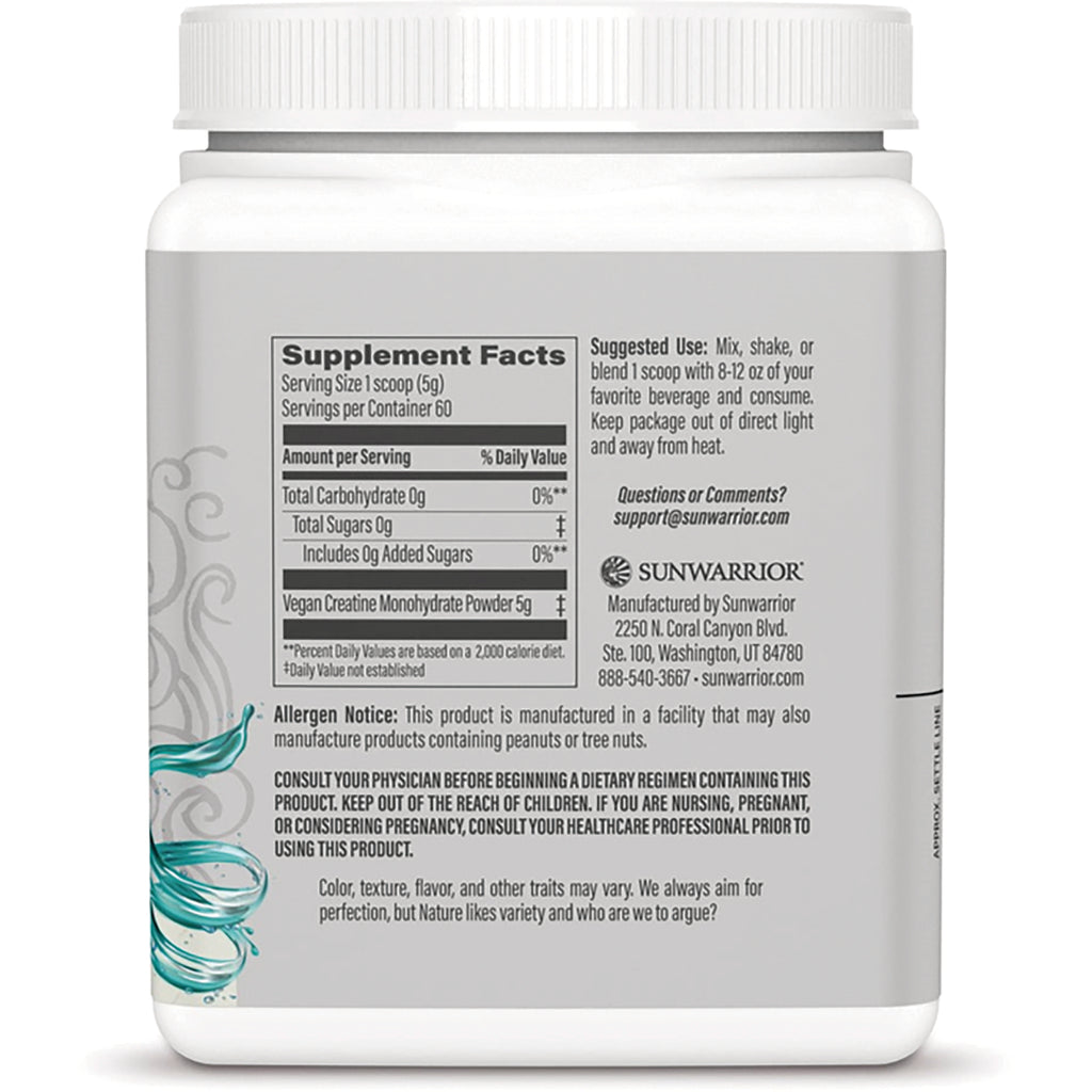 SNW042 | Supplement Facts and suggested use on Sunwarrior vegan creatine monohydrate powder back label - Thumbnail