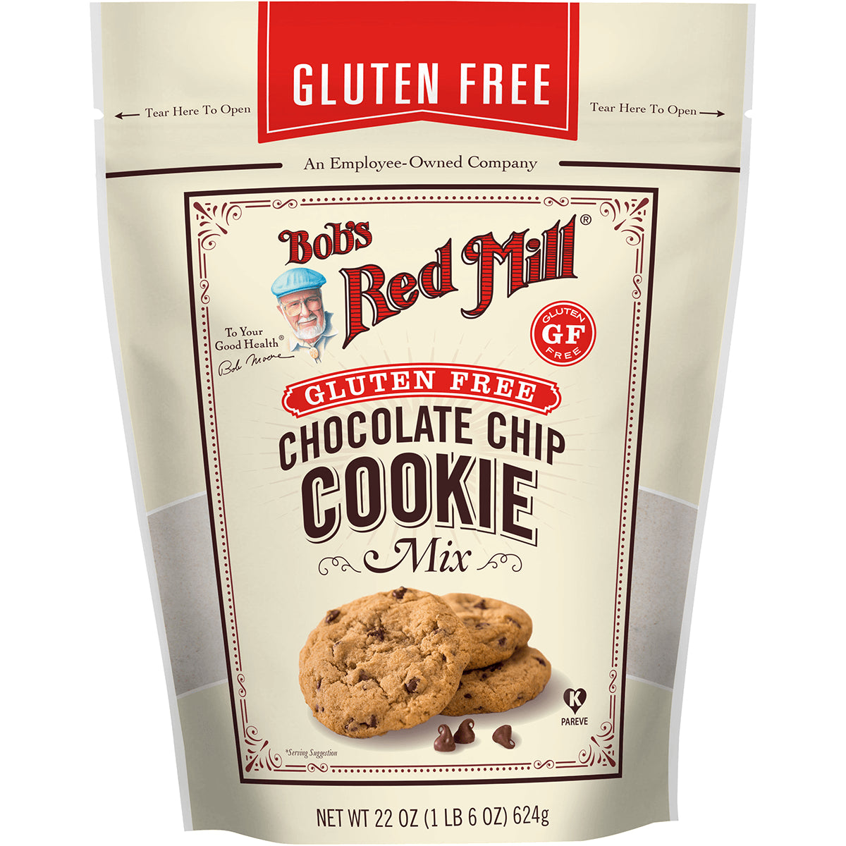 BOB451 | Bob's Red Mill gluten free chocolate chip cookie mix pouch front showing cookies and GLUTEN FREE banner