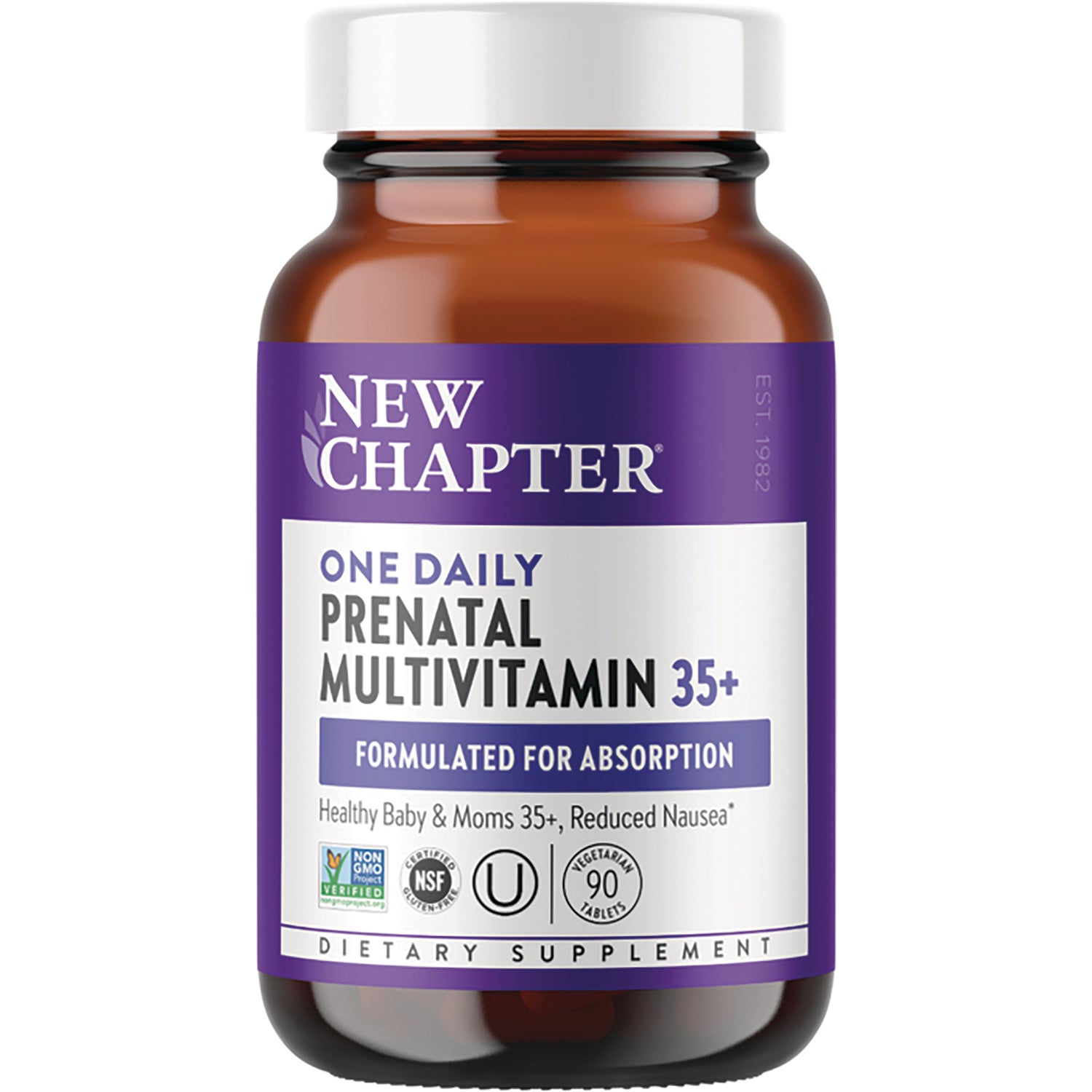 NWC375 | New Chapter One Daily Prenatal Multivitamin 35+ bottle with purple label and 90 tablets