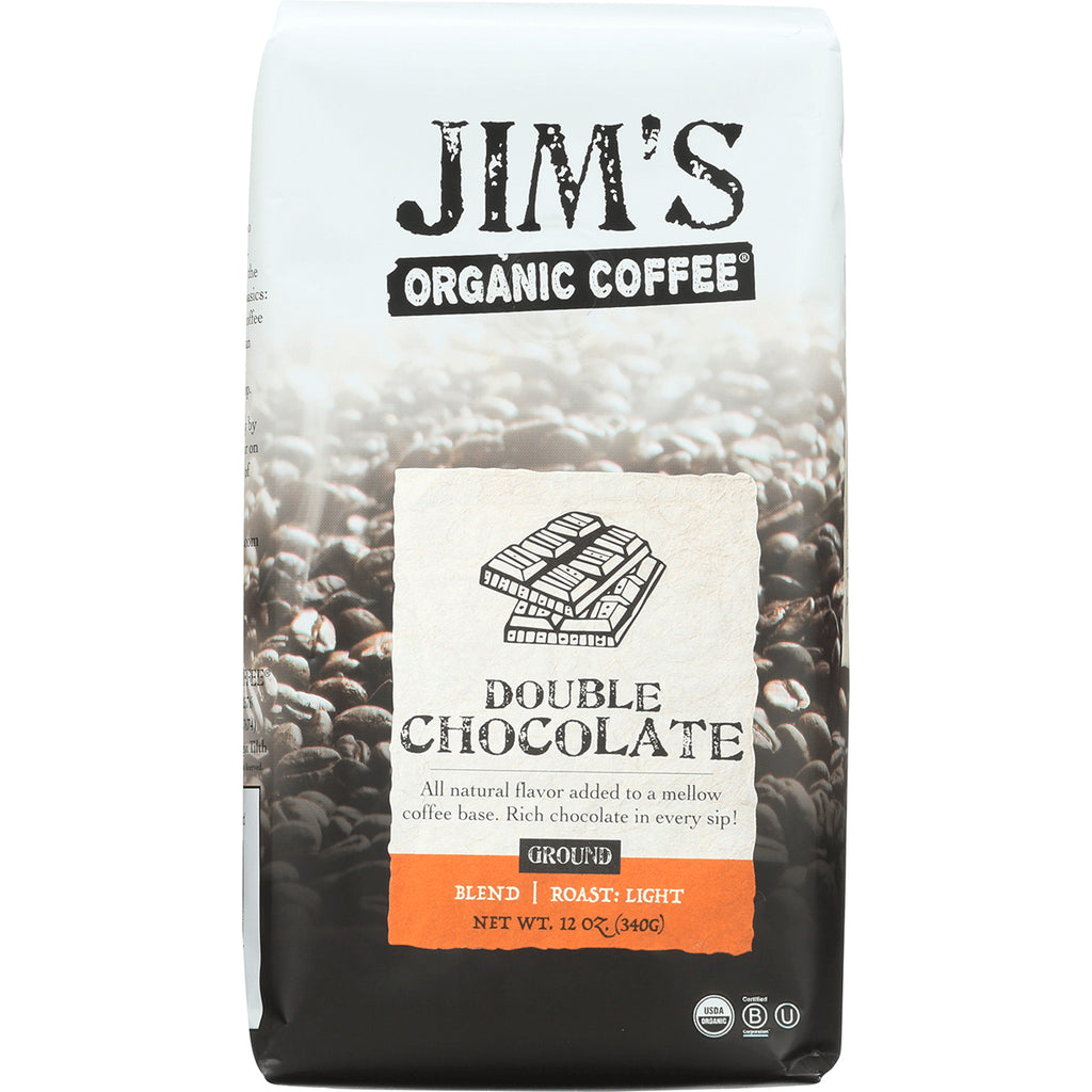 JOC011 | Jim's Organic Coffee Double Chocolate ground coffee bag, 12 oz front - Thumbnail