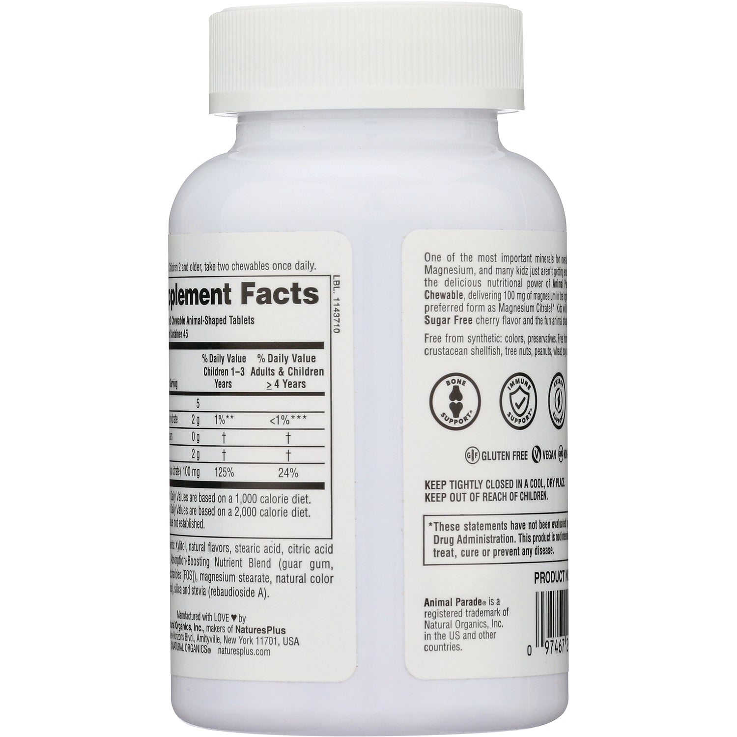 NTP318 | back label of white supplement bottle showing Supplement Facts panel, ingredient list, and warning text