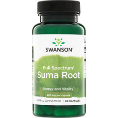 SW1288 | Swanson Full Spectrum Suma Root herbal supplement, 400 mg per capsule, 60 capsules, front of bottle