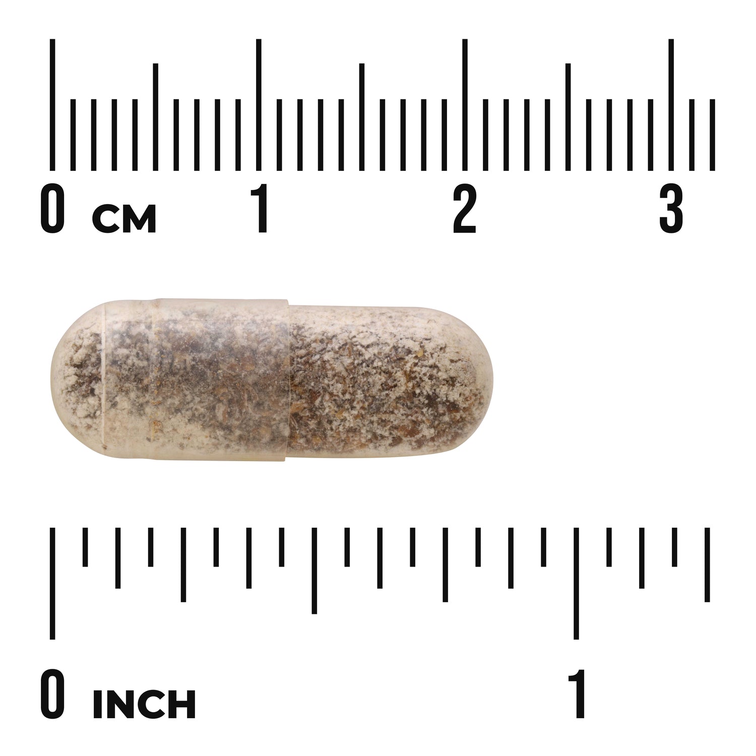 SW1165 | Capsule size shown against centimeter and inch rulers