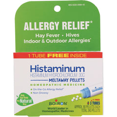 BRN100 | Front packaging of Histaminum Meltaway Pellets homeopathic allergy relief box labeled Allergy Relief