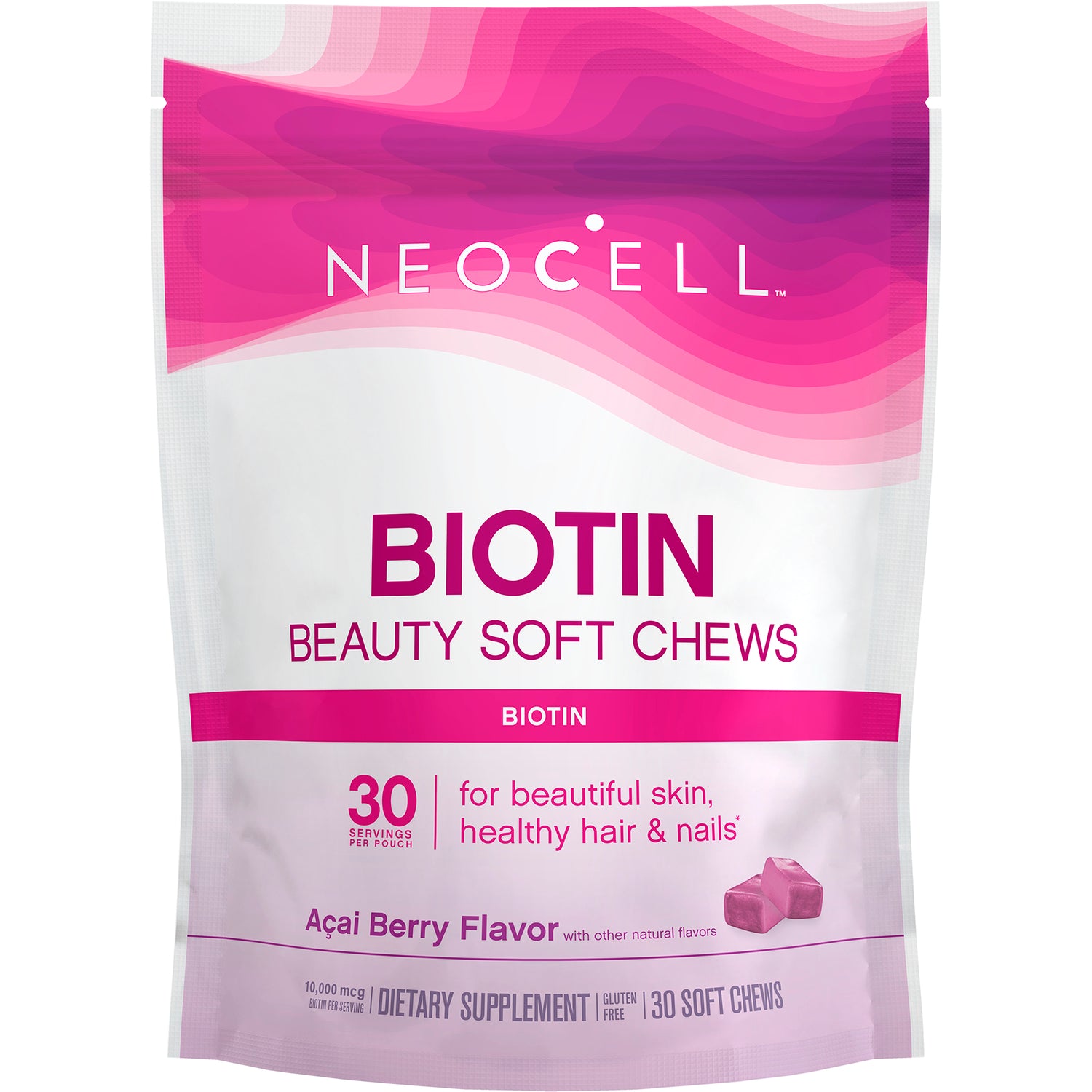 NEC020 | Neocell Biotin beauty soft chews pouch, acai berry flavor, 30 soft chews