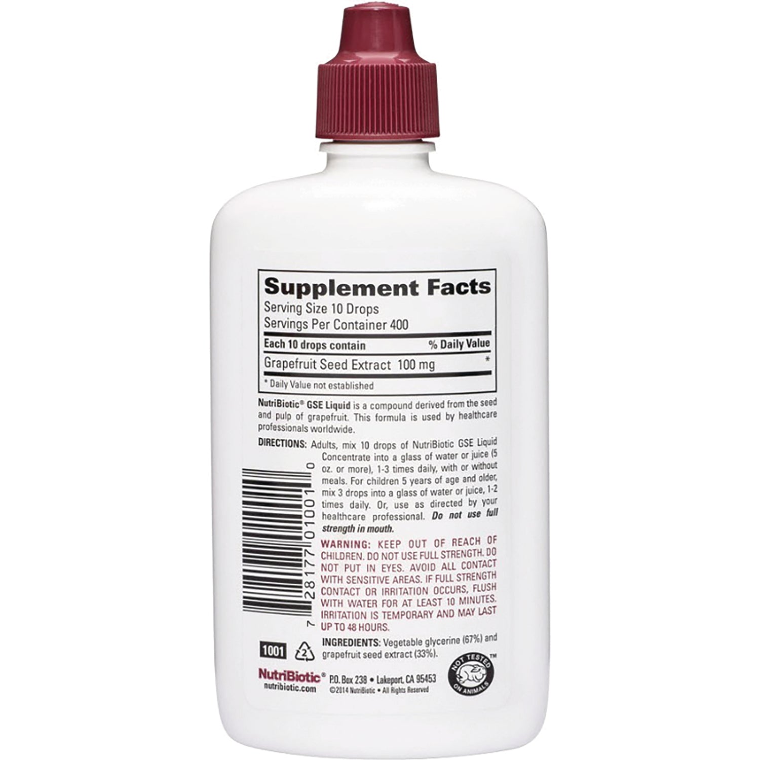NUB003 | Back of white dropper bottle showing Supplement Facts panel, directions, ingredients, and barcode