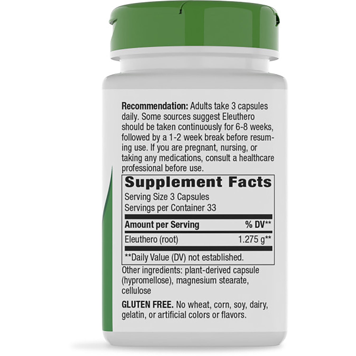 NW143 | Back of brown supplement bottle showing Supplement Facts panel and directions, Serving Size 3 Capsules