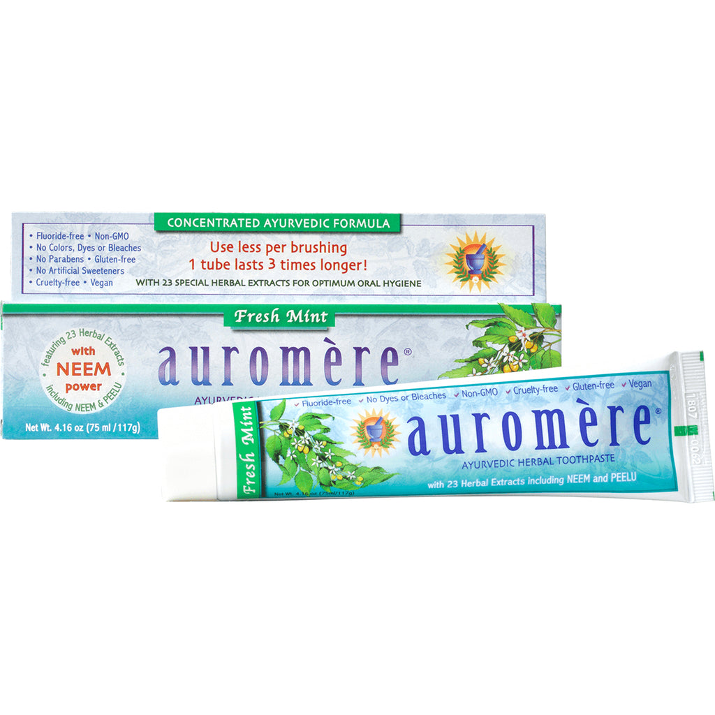 AUR006 | Auromre Fresh Mint Ayurvedic toothpaste tube and box showing herbal packaging and 'Fresh Mint' text - Thumbnail