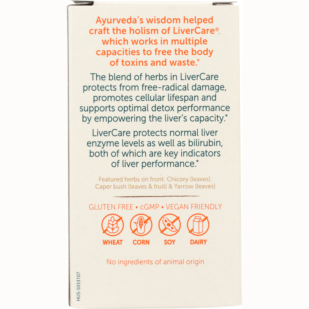 HHH015 | Product infographic for LiverCare herbal liver support describing detox benefits and icons for wheat, corn, soy, dairy - Thumbnail