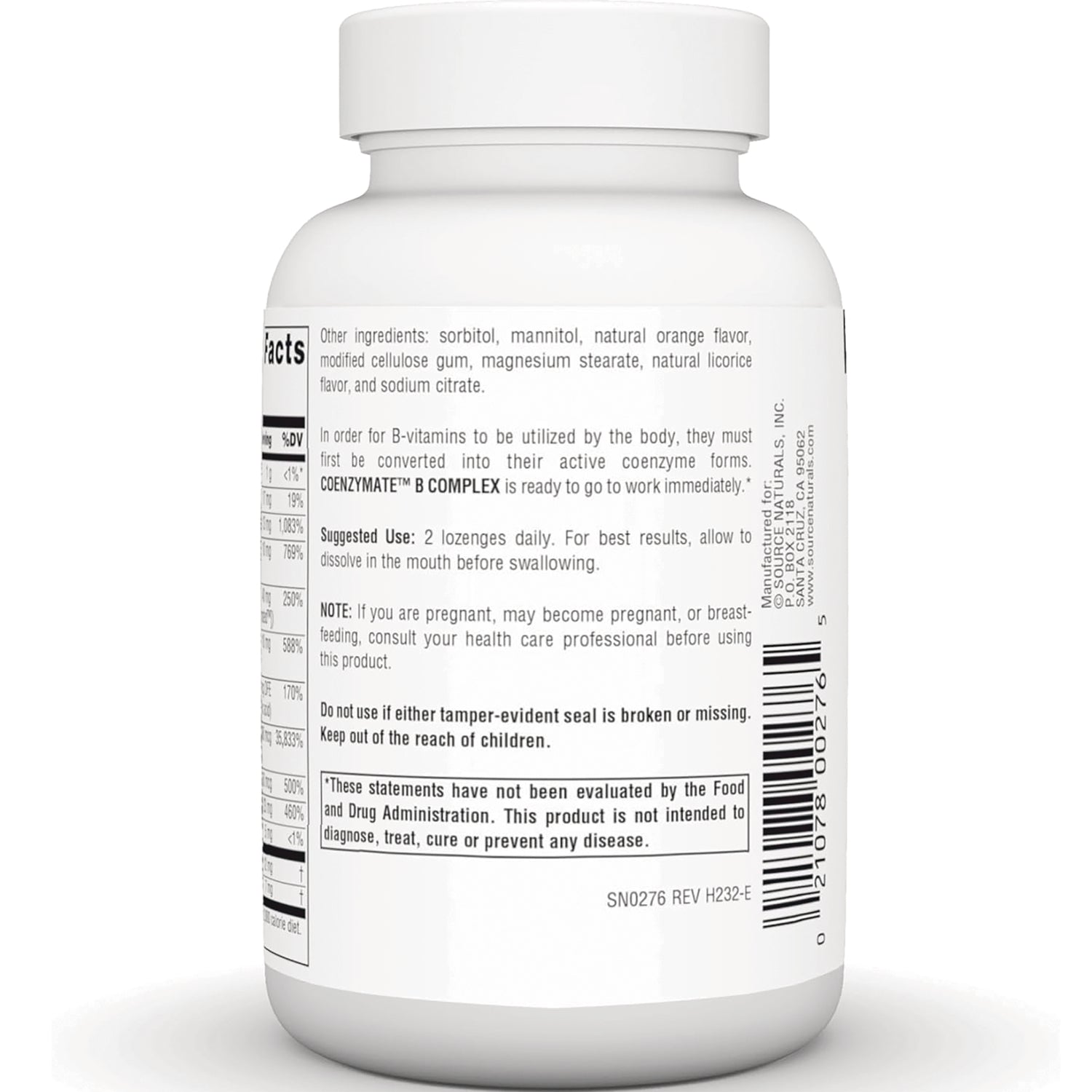 SN666 | Back label with ingredients, suggested use, warnings, and barcode