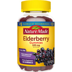 NTM125 | Nature Made Elderberry Gummies 100 mg bottle showing 60 gummies with C & zinc