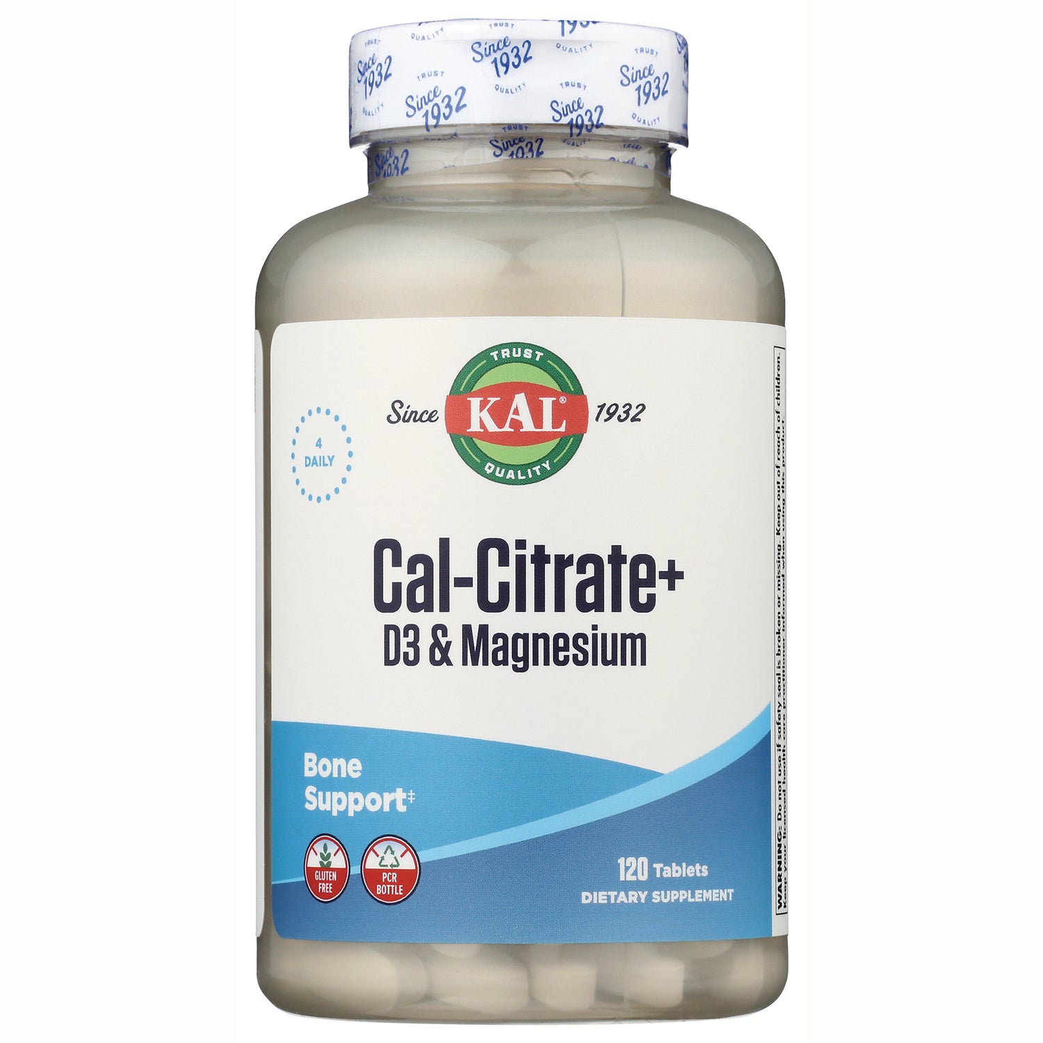 KAL Cal-Citrate+ D3 & Magnesium bottle front label showing Bone Support and 120 tablets