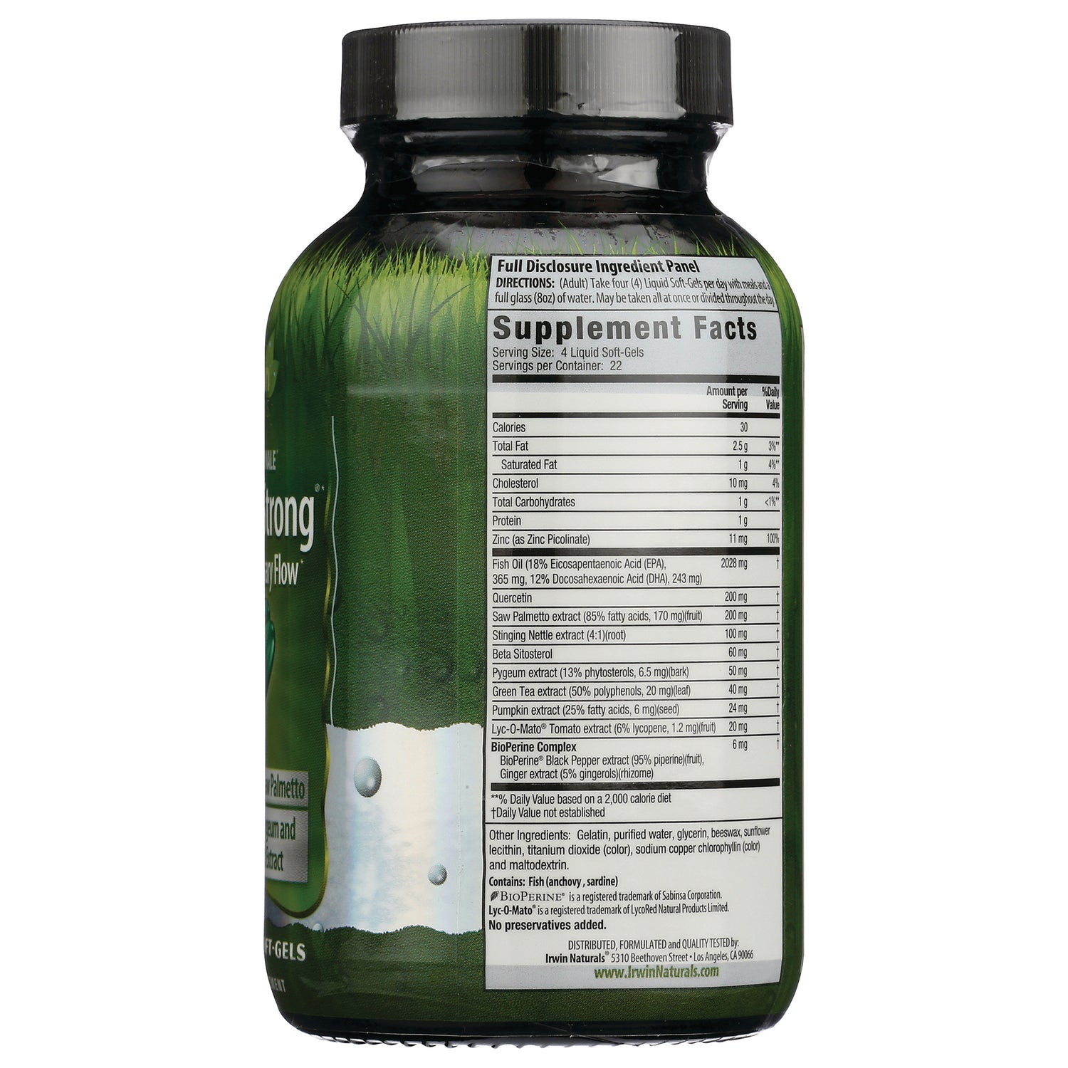 IR071 | back of green supplement bottle showing Supplement Facts panel and ingredient list