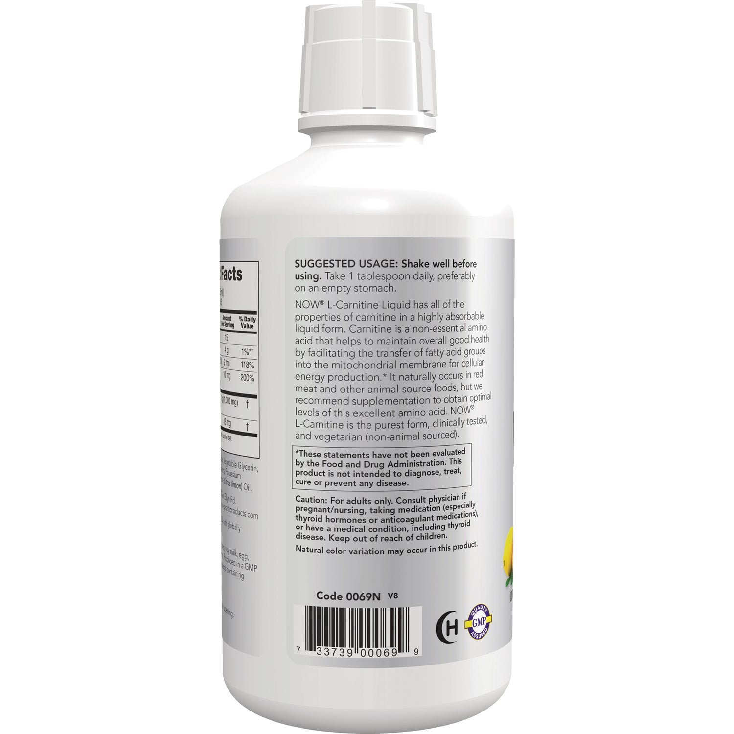 NWF760 | Back label showing suggested usage, caution text and barcode on white supplement bottle