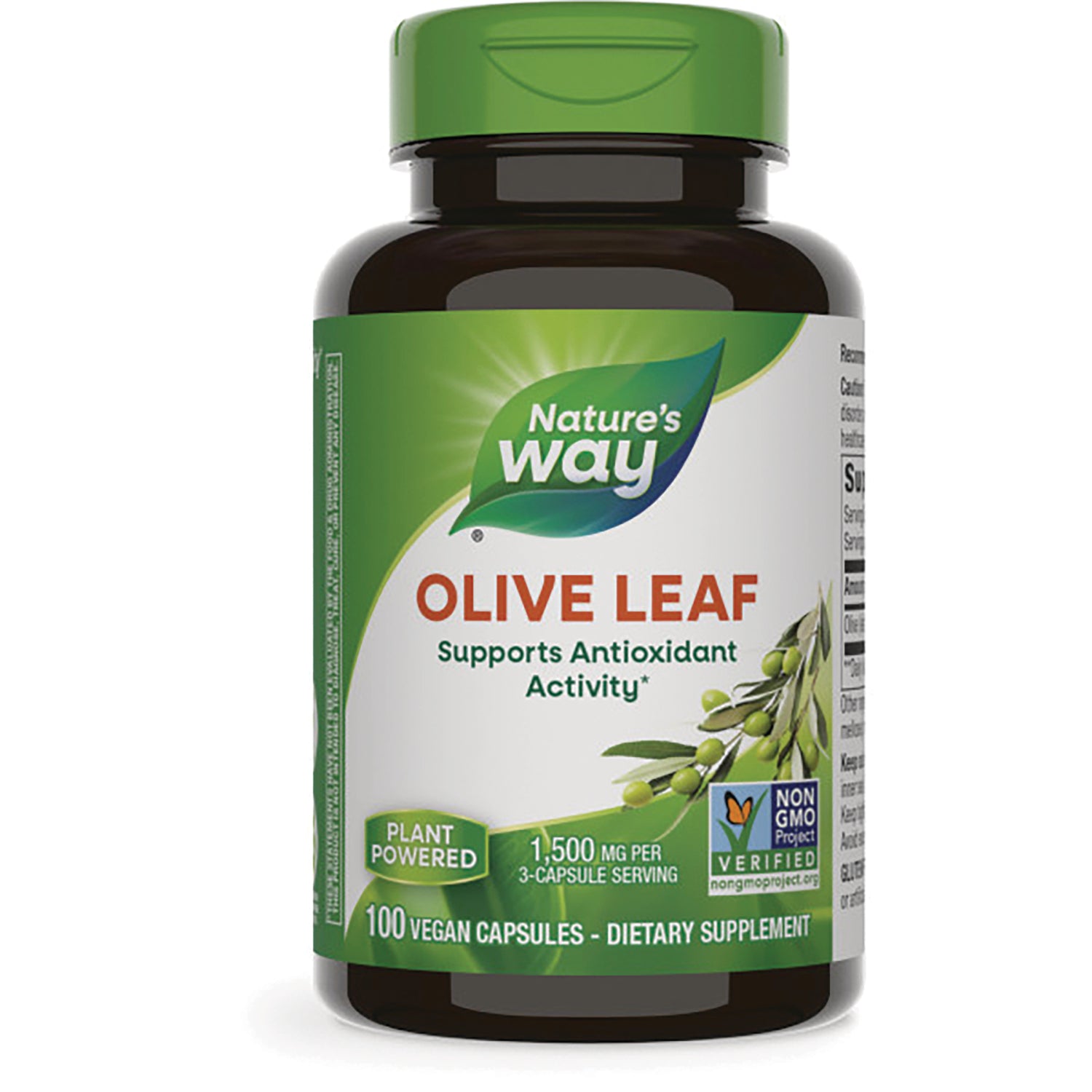 NW577 | Nature's Way Olive Leaf supplement bottle, 100 vegan capsules, supports antioxidant activity