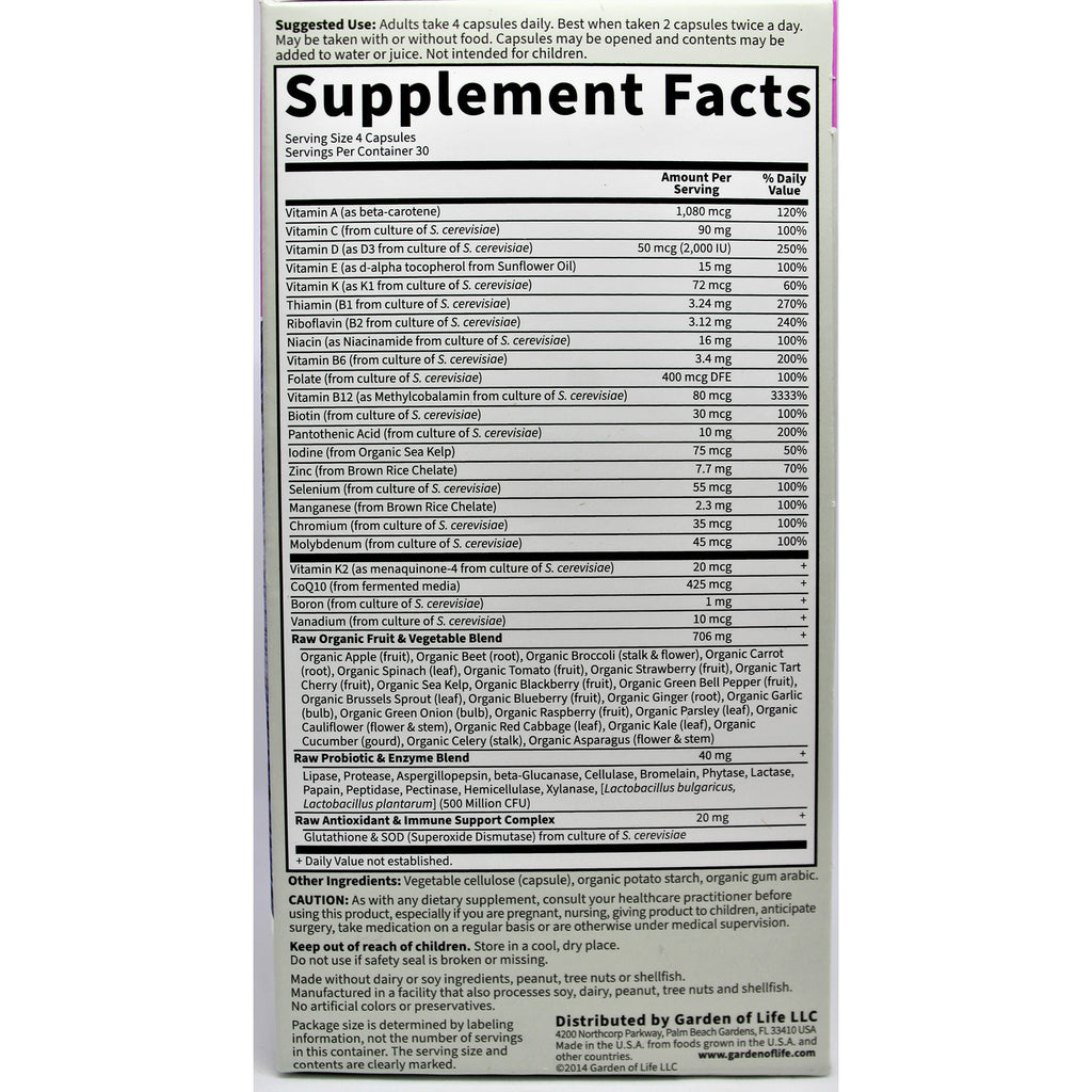 GLF035 | Supplement Facts back panel showing vitamins, minerals, serving size, and ingredient list - Thumbnail