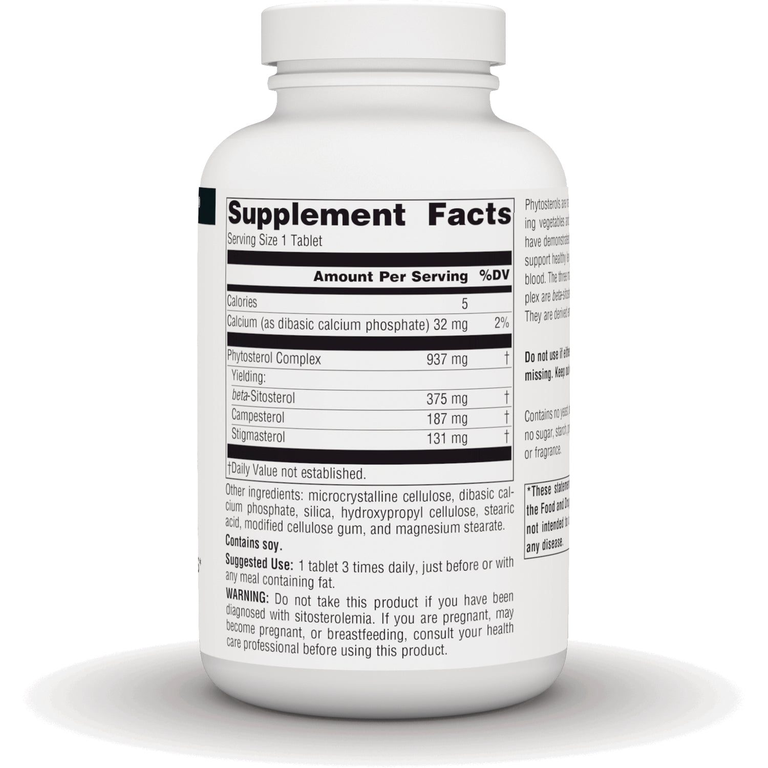 SN101 | Bottle back showing Supplement Facts panel with ingredients, amounts, and warnings