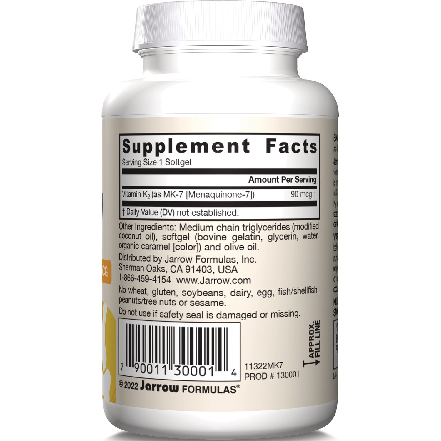JR091 | Back label of supplement bottle showing Supplement Facts panel, ingredients list and barcode