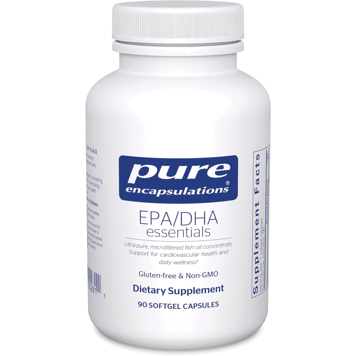 PRN152 | Pure Encapsulations EPA/DHA essentials white bottle, dietary supplement 90 softgel capsules, gluten-free and non-GMO