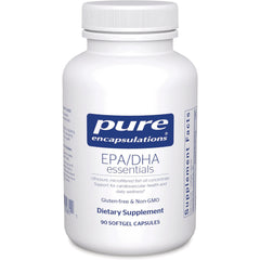 PRN152 | Pure Encapsulations EPA/DHA essentials white bottle, dietary supplement 90 softgel capsules, gluten-free and non-GMO