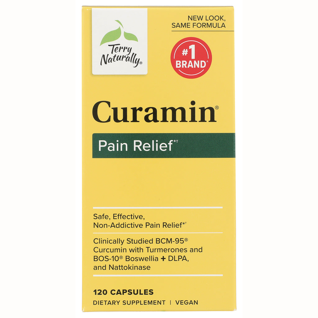 EUR002 | Terry Naturally Curamin Pain Relief front of yellow box showing 120 capsules dietary supplement vegan - Thumbnail