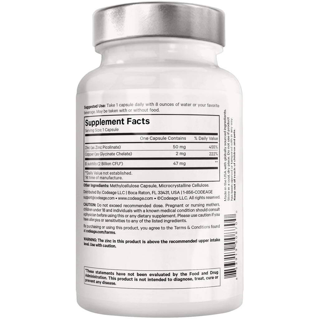 CDG050 | back of white supplement bottle showing Supplement Facts panel, ingredients and caution text - Thumbnail