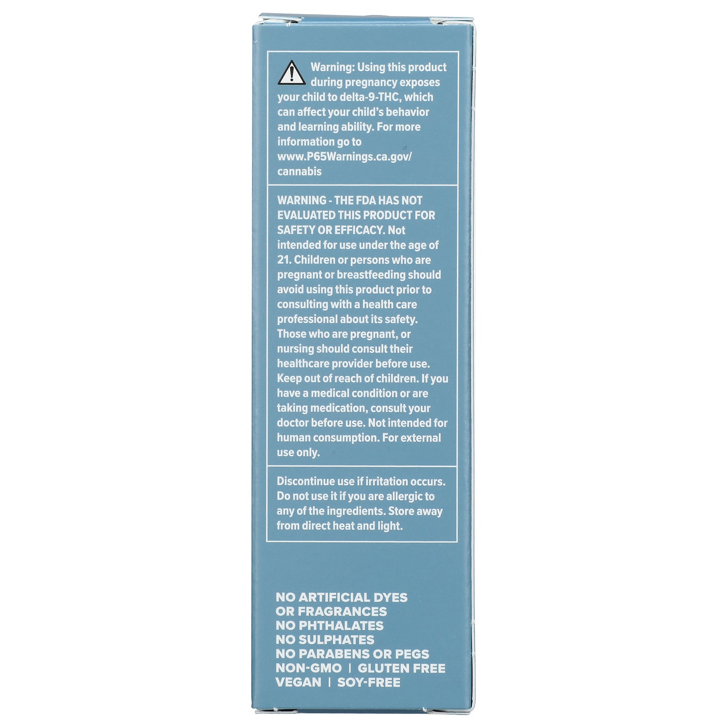 CV015 | back panel showing warnings, usage directions, and claims: no artificial dyes, no parabens, vegan, gluten free