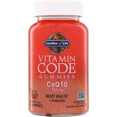 GLF379 | Garden of Life Vitamin Code Gummies CoQ10 150 mg, Heart Health + Probiotics, Strawberry Flavor, 60 Gummies