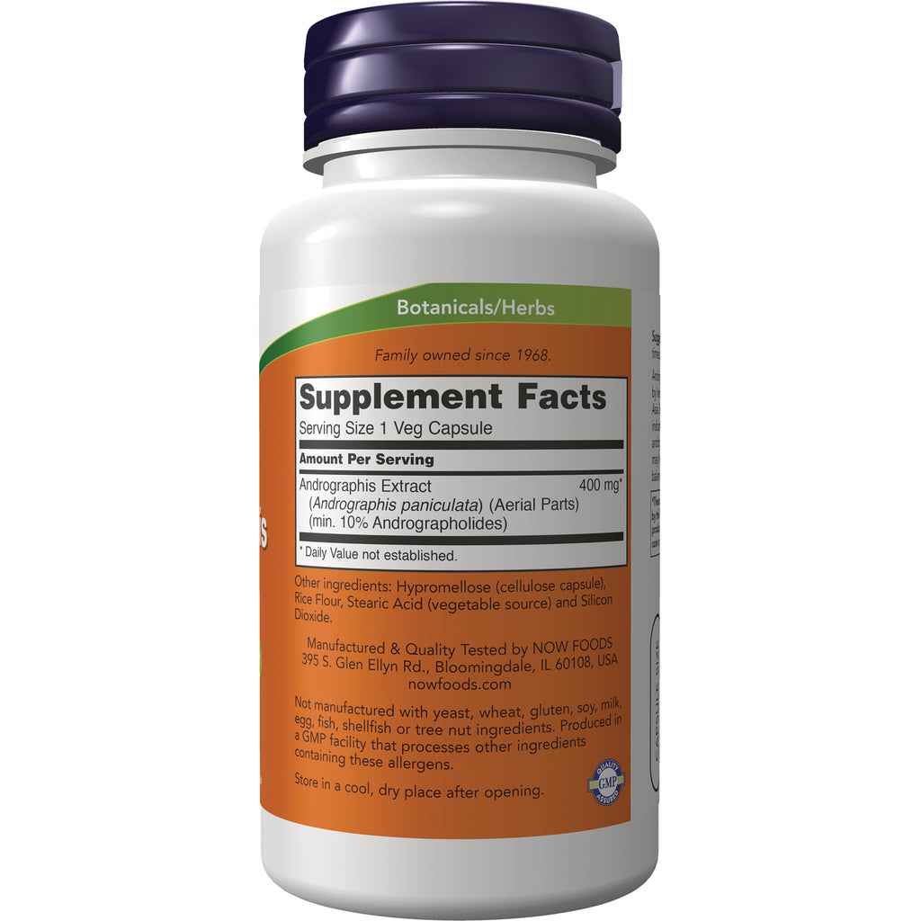 NWF524 | Back label of supplement bottle showing Supplement Facts panel with Andrographis Extract 400 mg and other ingredients - Thumbnail