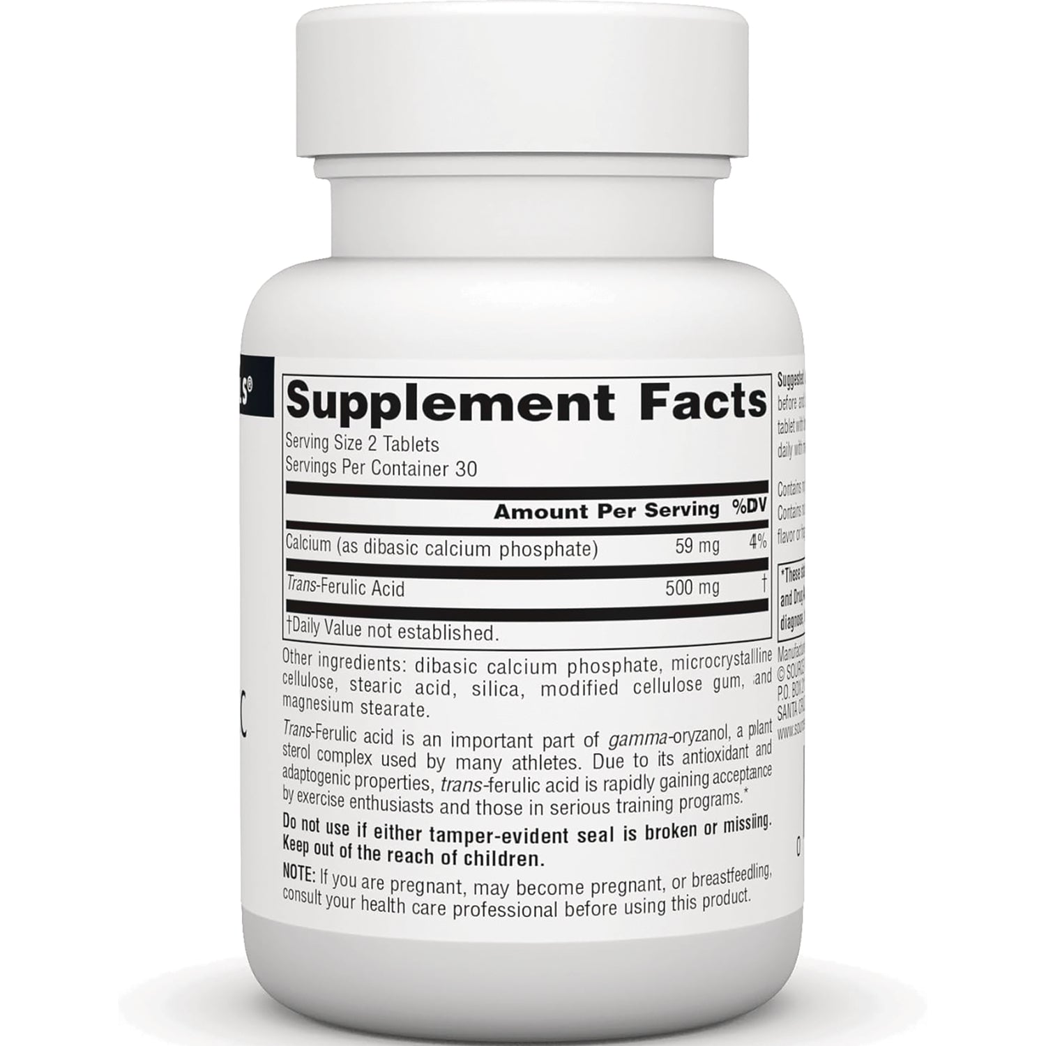 SN433 | Back label with Supplement Facts, serving size 2 tablets, and ingredients