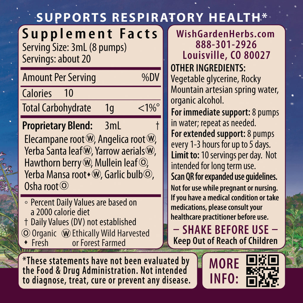 WGH002 | Back label with Supplement Facts and ingredients; header reads Supports Respiratory Health* - Thumbnail