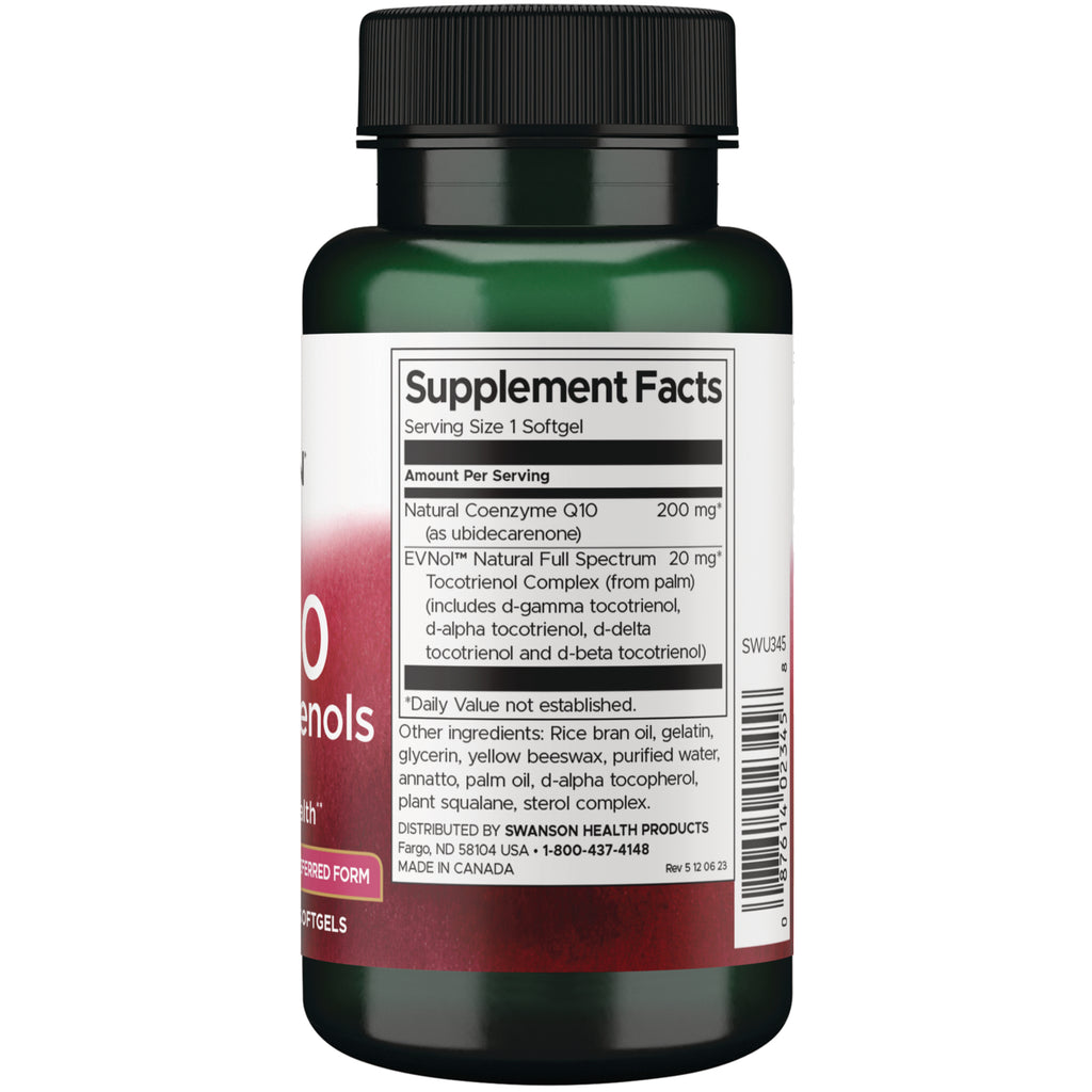 SWU345 | Back label with Supplement Facts for CoQ10 200 mg and EVNol tocotrienol complex 20 mg - Thumbnail