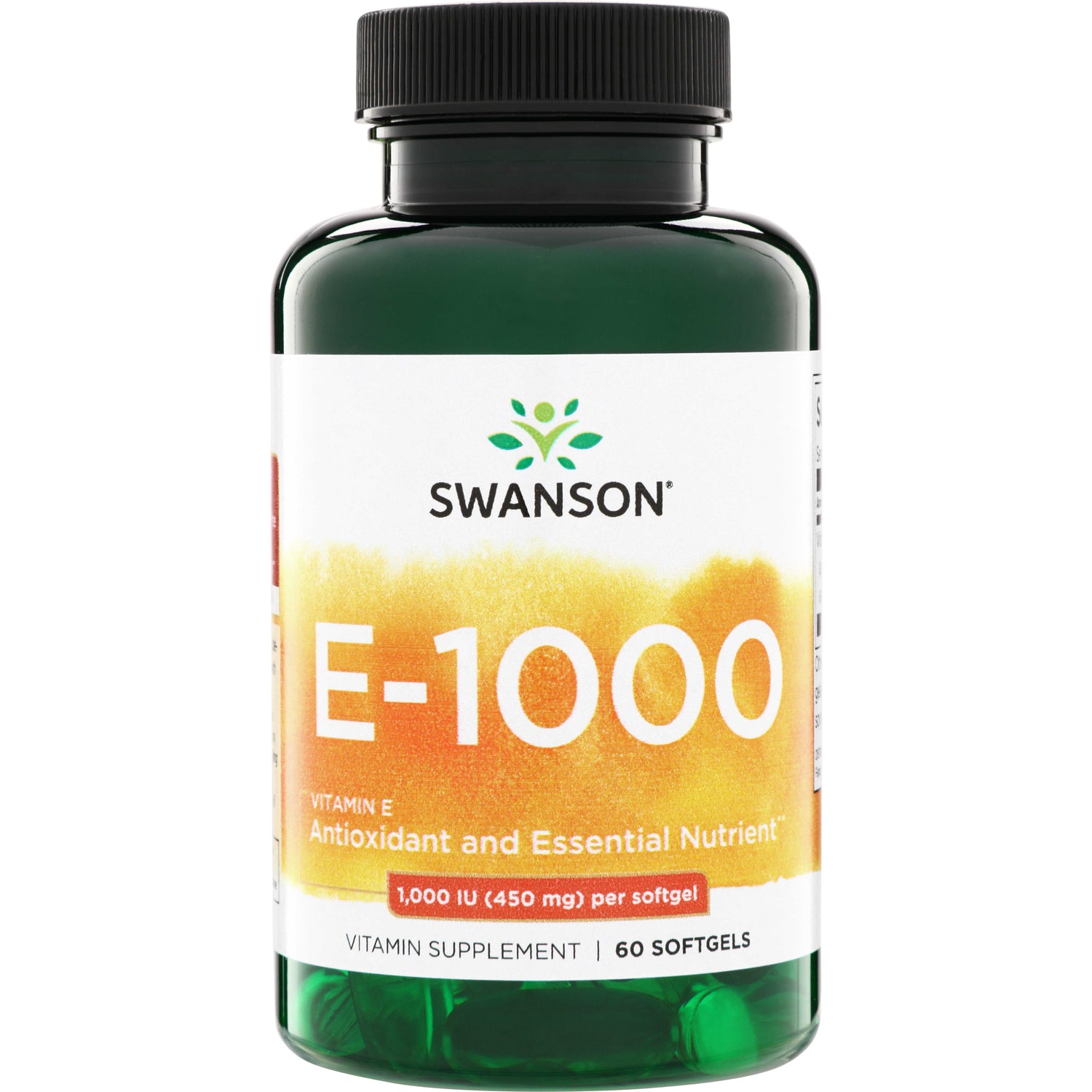 SW1439 | Swanson E-1000 Vitamin E, 1,000 IU (450 mg) per softgel, 60 softgels bottle front