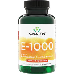 SW1439 | Swanson E-1000 Vitamin E, 1,000 IU (450 mg) per softgel, 60 softgels bottle front