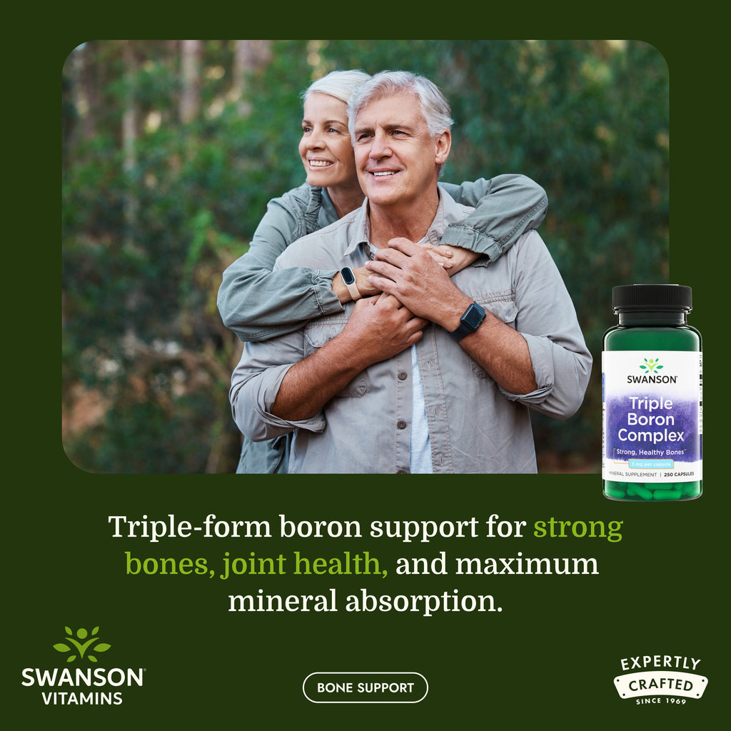 SW599 | Couple outdoors with Swanson Triple Boron Complex bottle and bone support messaging - Thumbnail