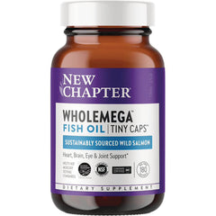 NWC317 | New Chapter Wholemega fish oil tiny caps brown bottle front label 180 softgels