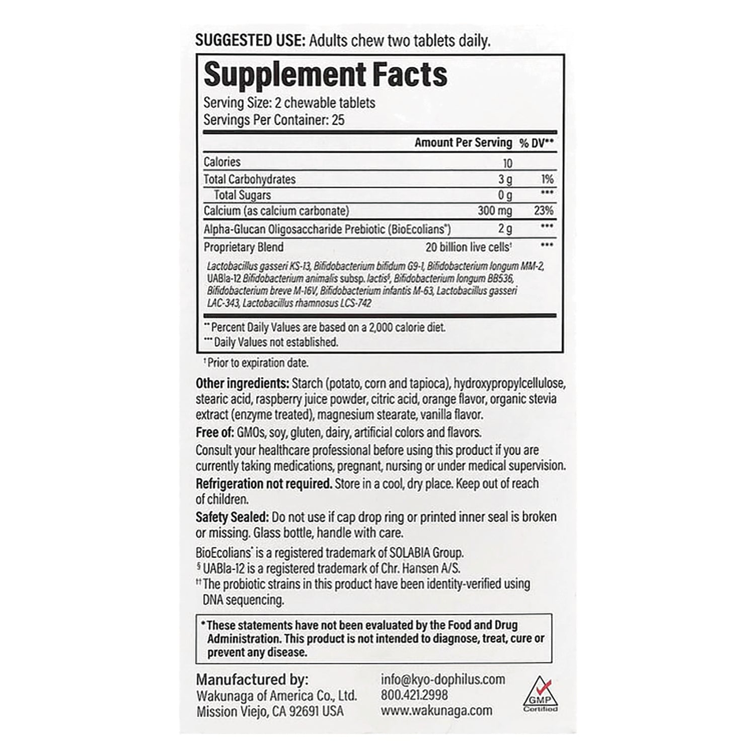 KY151 | Back label showing Supplement Facts panel, ingredients, safety and manufacturer information