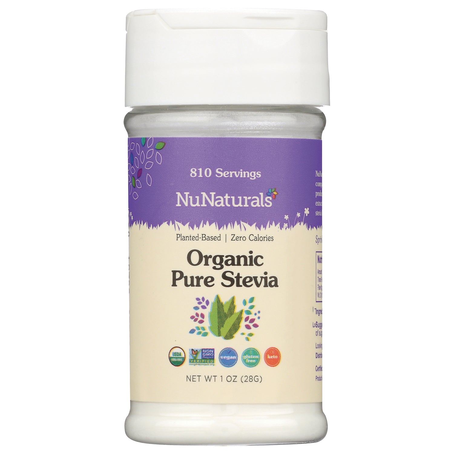 NN061 | NuNaturals Organic Pure Stevia front label on 1 oz jar